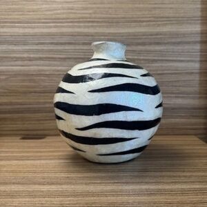 Modern Zebra Print Bud Vase | Black + White Decor | 6”tall x 6”wide x 1.5" d